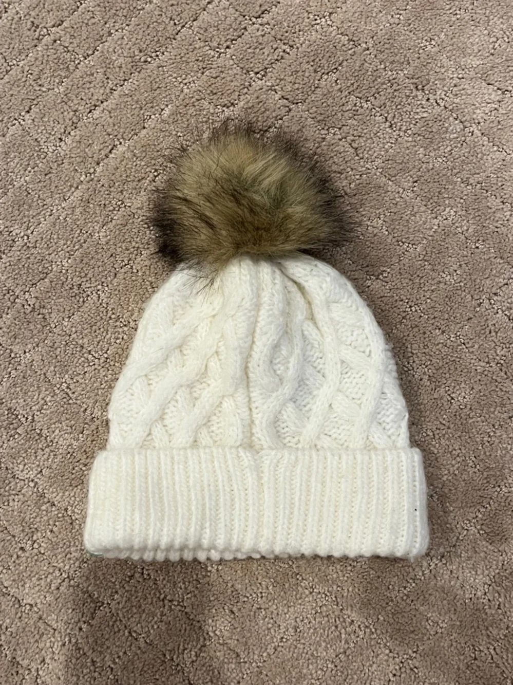 Kids Cream Cable Knit Pom Pom Beanie